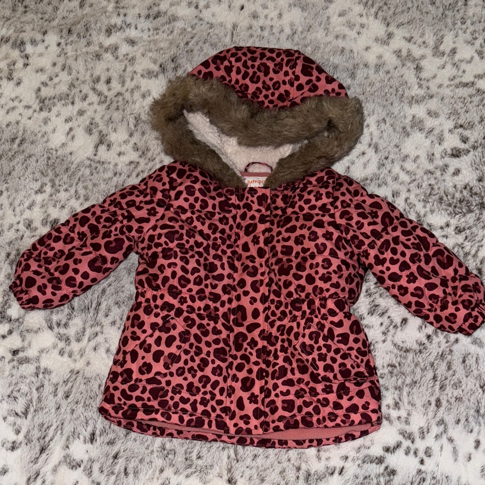 Jumping Beans Pink Leopard Puffer Jacket